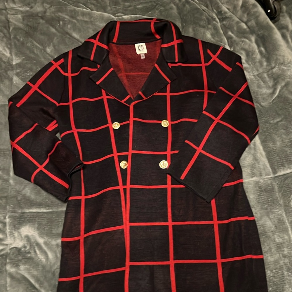 Anne Klein Women’s Size L Dressy Casual Woven Jacket Pea Coat Red Black